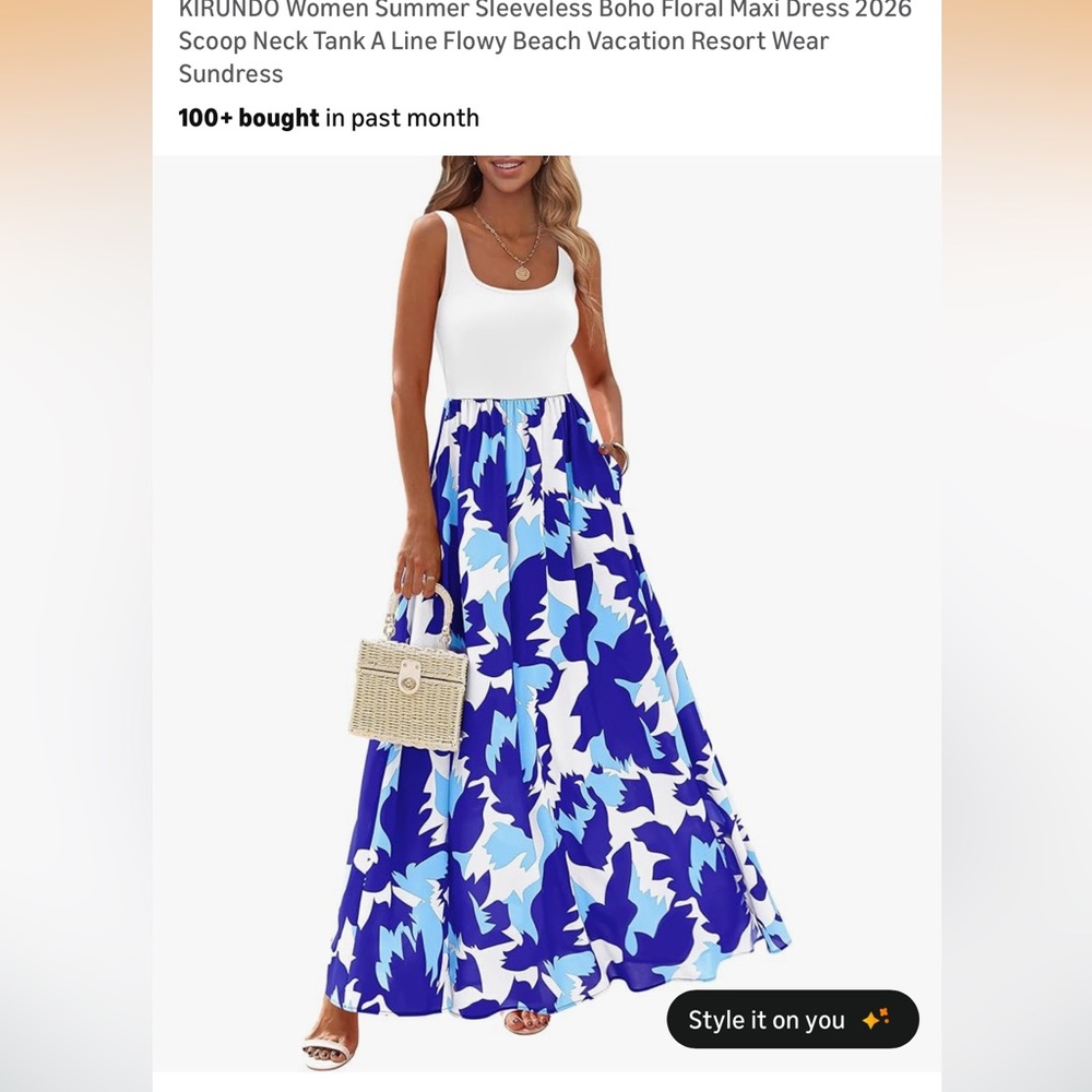 Sleeveless White & Blue Floral Maxi Dress